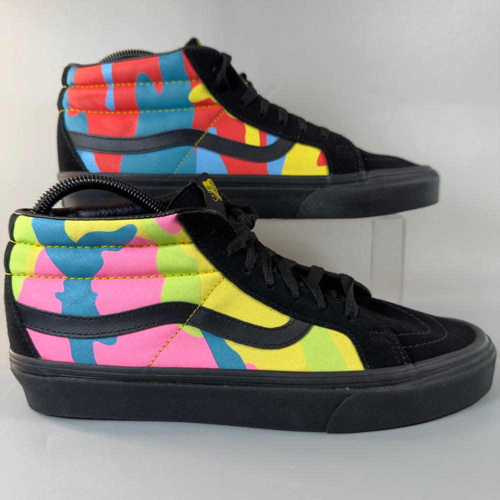 Vans Sk8 Mid Reissue Neon Camo Mens 8.5 8 1/2 Skate Shoe Lace Black Pink Sneaker